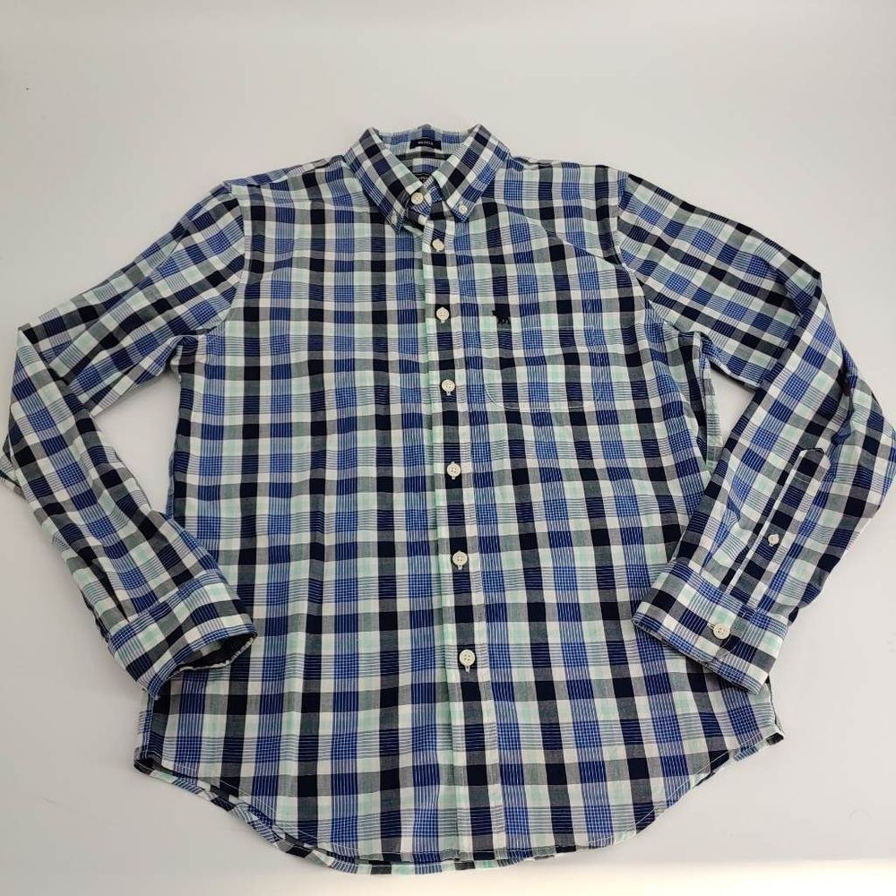 Abercrombie & Fitch Shirt Men's Medium Muscle White Blue Plaid Button Down